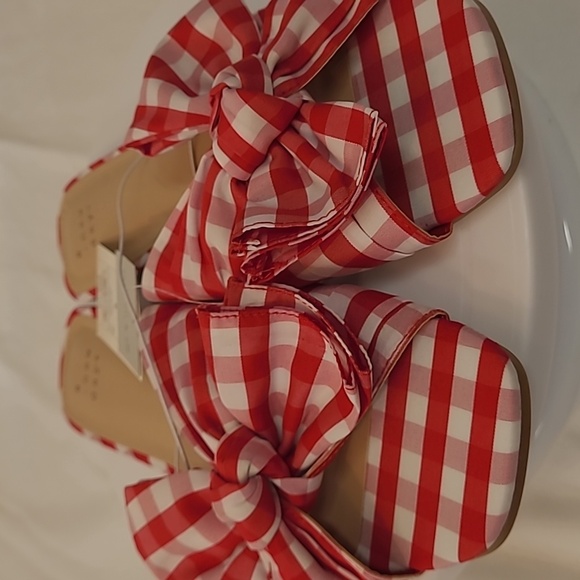 A New Day Women's Scarlet Gingham Bow Flat Sandals Red and White Size 9 NWT - Picture 9 of 9